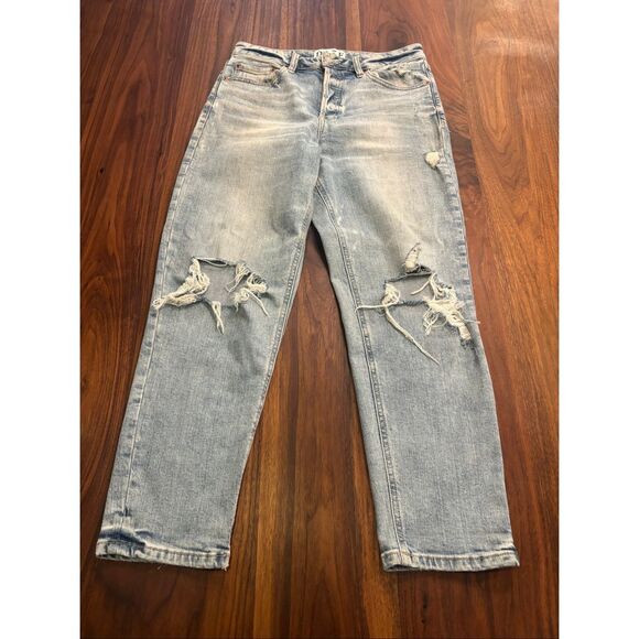 Daze Women's Light Wash Button Fly Straight Leg Whiskering Ripped Jeans Size 28 - Picture 7 of 11